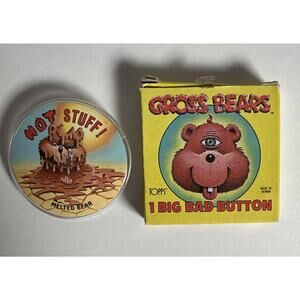 1985 Topps Gross Bears MELTED BEAR Vintage Big Bad Button Pin Garbage Pail Kids